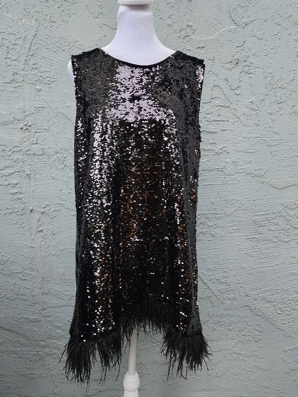 NWT Chico's Faux-Feather Sequin Tank Top Black Size Chicos 3/XL